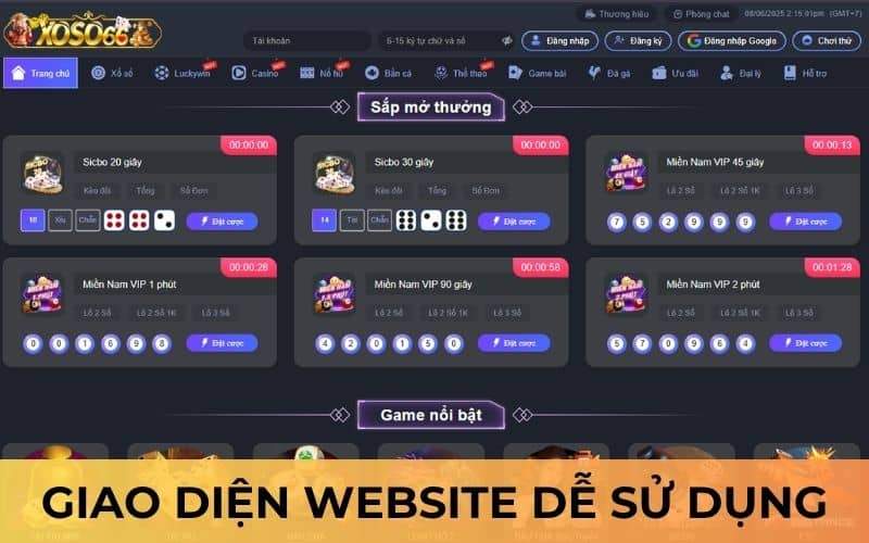 Giao diện XOSO66 trực quan dễ sử dụng